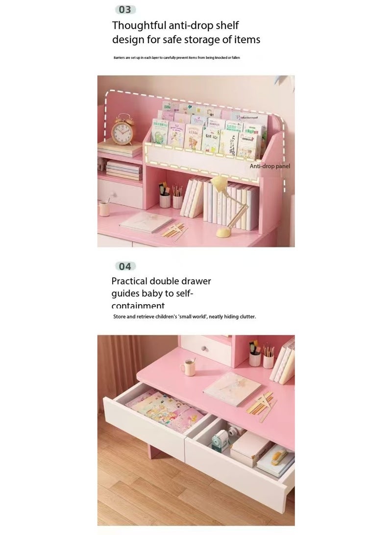 Kids Study Desk, Student Desk, Student Writing Desk, Multi-functional Kids Study Desk, Home Office Desk, Laptop Desk with Multi-tier Bookshelf and Storage Drawer, for Boys and Girls（YN118) - Image 5