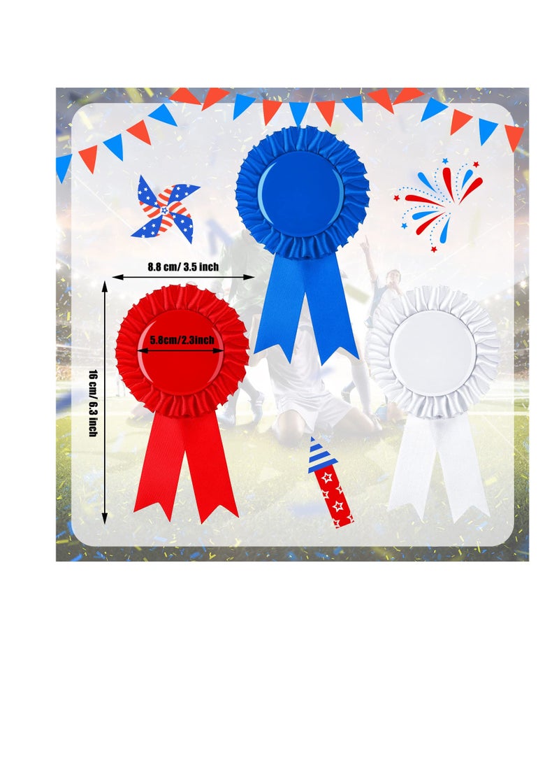 9 Pcs Blank Award Ribbon, Victory Ribbons, Ribbons Honorable, Recognition Ribbons for DIY Classroom Party, Competition, Sports Event (White, Blue, Red)