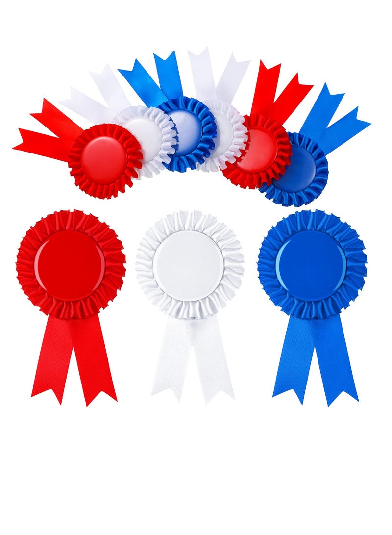 9 Pcs Blank Award Ribbon, Victory Ribbons, Ribbons Honorable, Recognition Ribbons for DIY Classroom Party, Competition, Sports Event (White, Blue, Red)