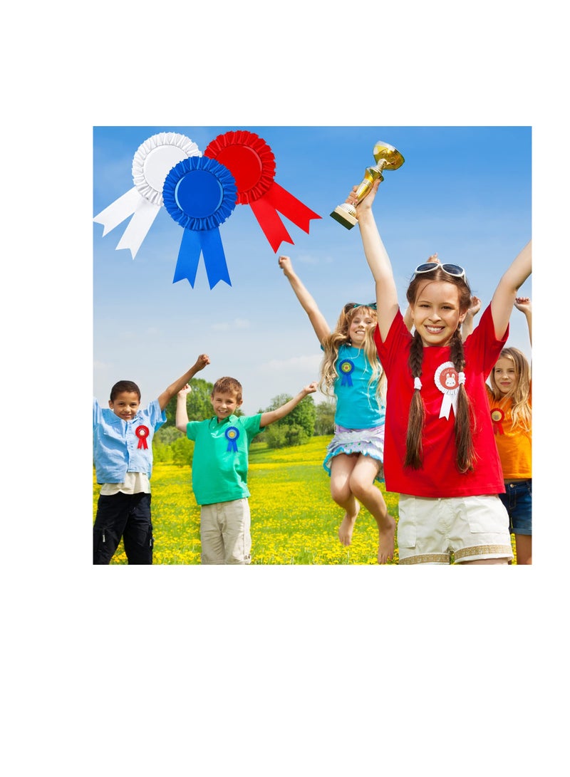 9 Pcs Blank Award Ribbon, Victory Ribbons, Ribbons Honorable, Recognition Ribbons for DIY Classroom Party, Competition, Sports Event (White, Blue, Red)