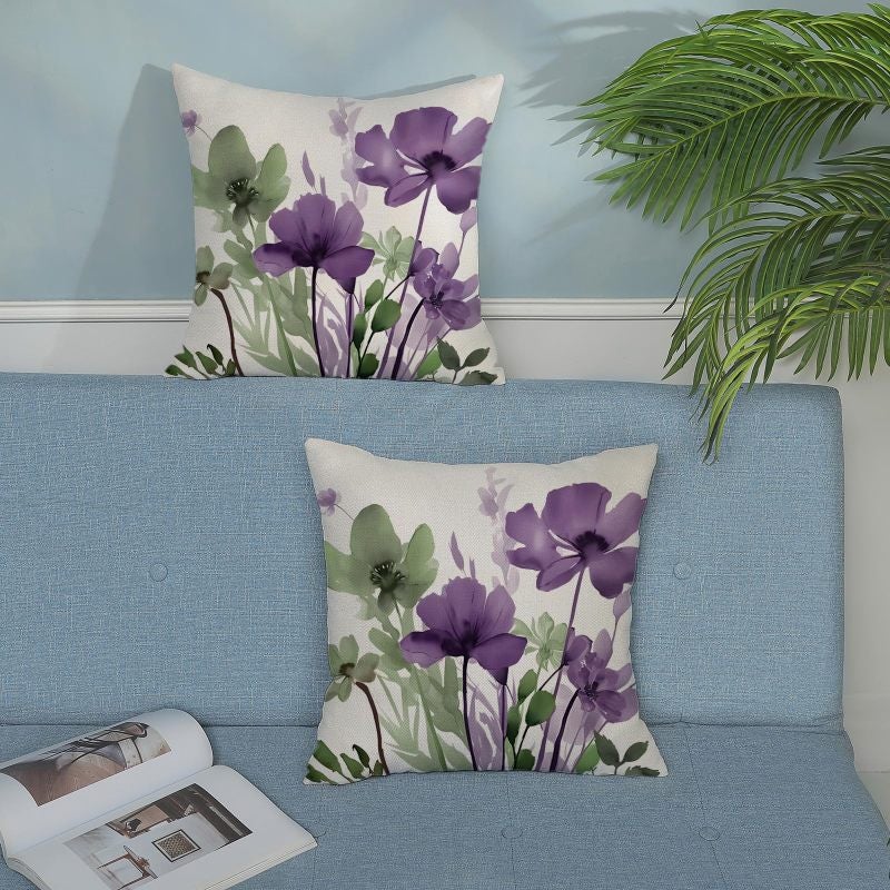 Linen Floral Pillow Covers 18x18 Inches Set of 2 - Sage Green Floral Pillow Covers with Hidden Zipper Closure for Home Sofa Outdoor Decor - Image 2