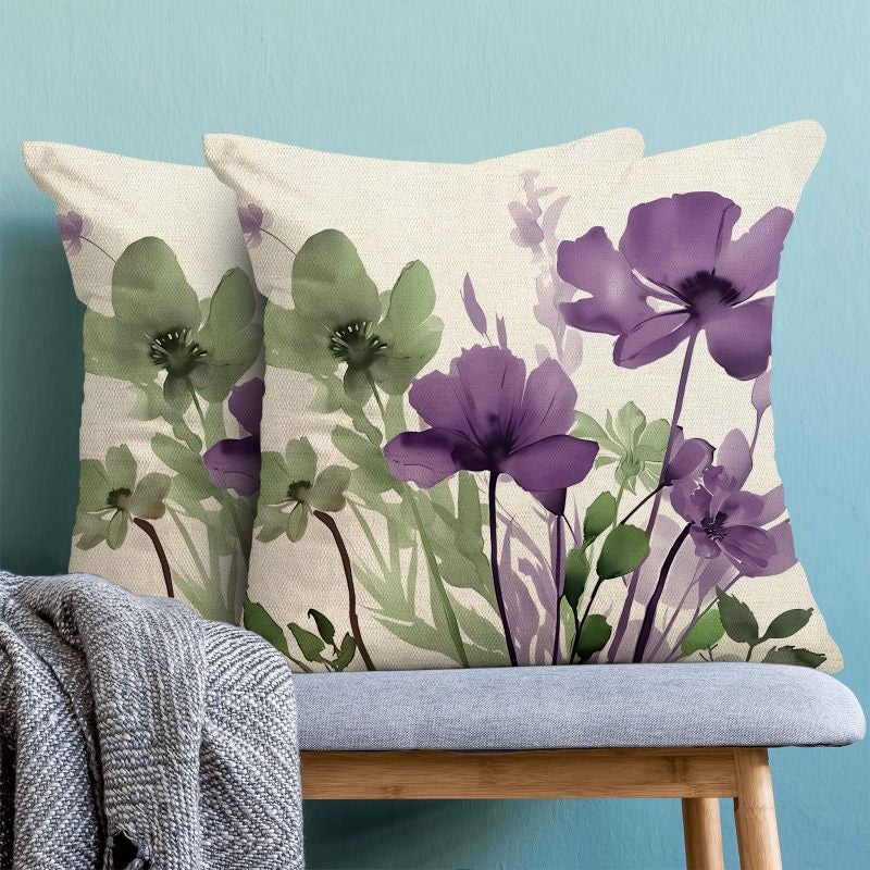 Linen Floral Pillow Covers 18x18 Inches Set of 2 - Sage Green Floral Pillow Covers with Hidden Zipper Closure for Home Sofa Outdoor Decor - Image 5