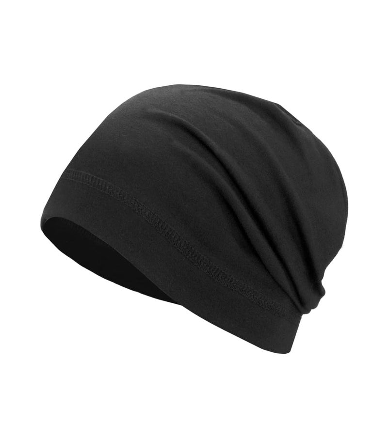 SRLLBBY Lightweight Cotton Beanie, Breathable Thin Sleep Hats, Skull Caps for Running Cycling Hiking Fishing (Black) - Image 1
