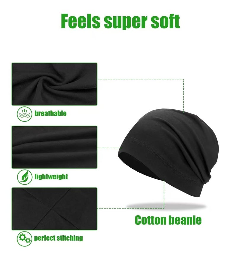 SRLLBBY Lightweight Cotton Beanie, Breathable Thin Sleep Hats, Skull Caps for Running Cycling Hiking Fishing (Black) - Image 3