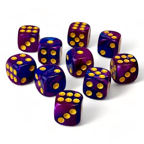 Luck Lab 10 Piece D6 Dice Pack Acrylic Dice for RPG MTG DND Dice Table Games and Board Games Blue and Purple Swirl with Gold Pips - Image 5