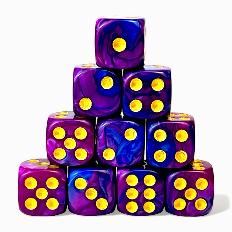 Luck Lab 10 Piece D6 Dice Pack Acrylic Dice for RPG MTG DND Dice Table Games and Board Games Blue and Purple Swirl with Gold Pips - Image 3