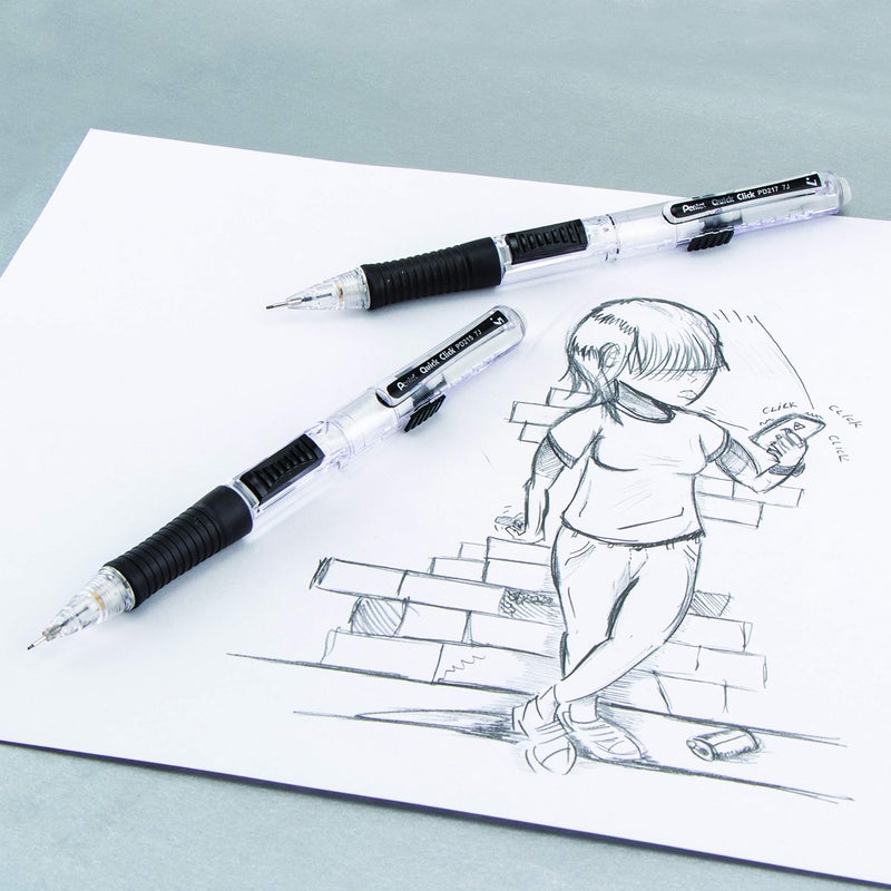 Pentel Quick Click Mechanical Pencil, (0.7mm), Medium, Black Barrel, Box of 12 Pencils (PD217A) - Image 2