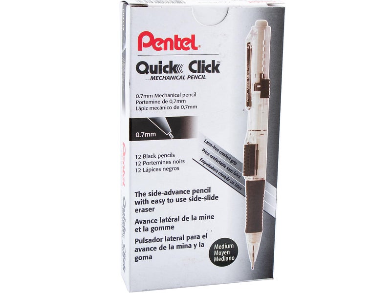 Pentel Quick Click Mechanical Pencil, (0.7mm), Medium, Black Barrel, Box of 12 Pencils (PD217A) - Image 1