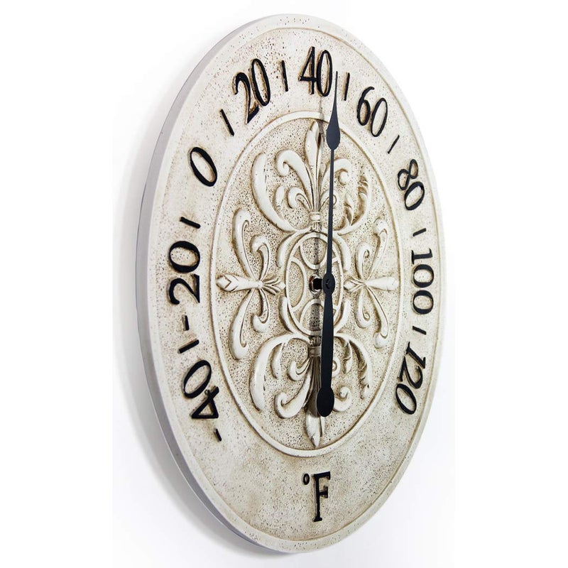 Infinity Instruments Blanc Fleur 15 inch Decorative Outdoor Thermometer for Garage, Patio, Backyard, Outdoor Wall, Fence Outdoor Thermometer Decorative Patio Thermometer Vintage Antique Aged White Ivory Easy to Read - Image 3