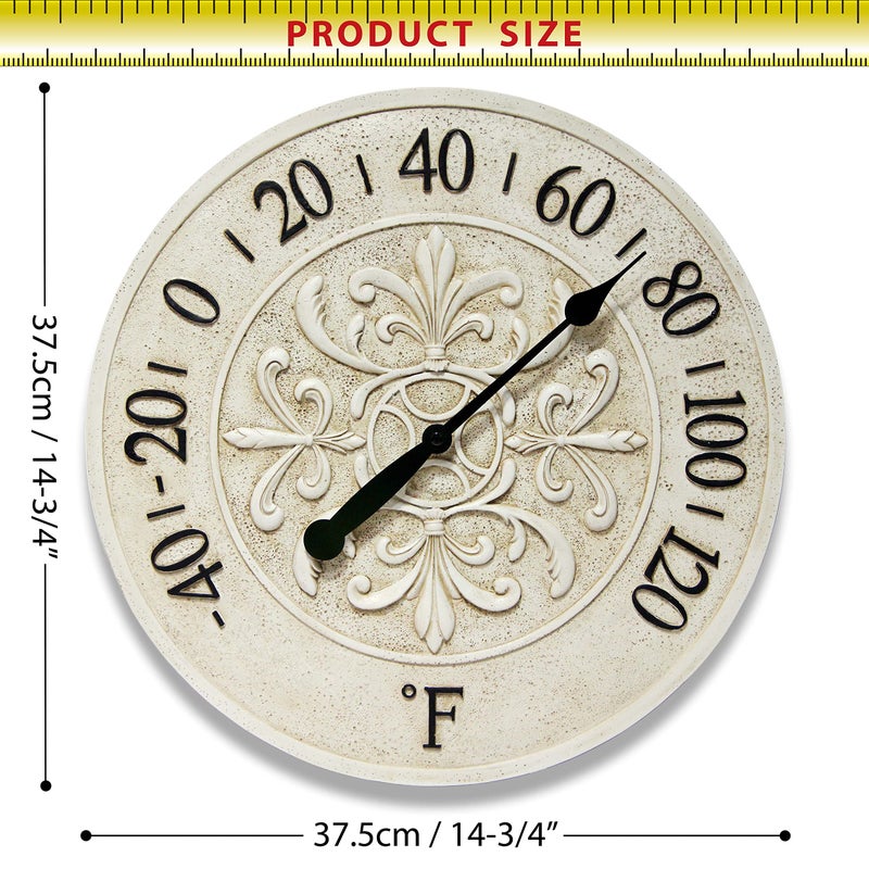 Infinity Instruments Blanc Fleur 15 inch Decorative Outdoor Thermometer for Garage, Patio, Backyard, Outdoor Wall, Fence Outdoor Thermometer Decorative Patio Thermometer Vintage Antique Aged White Ivory Easy to Read - Image 5