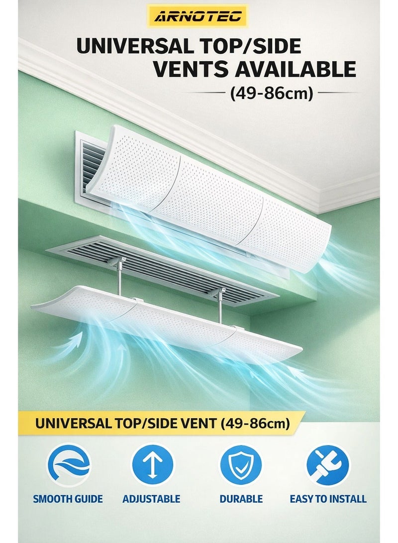 ARNOTEC Adjustable air vent deflector for central air conditioning, universal top/side vents (49-86cm), effectively controls airflow direction and improves air quality-1 Pack - Image 1