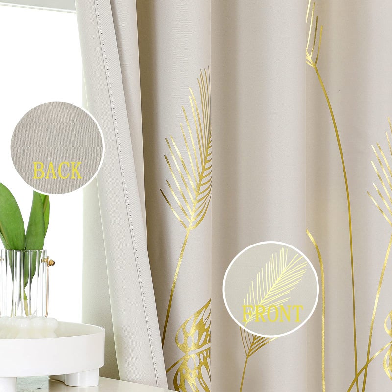 Estelar Textiler Blackout Window Curtain Panels Grommet Thermal Insulated Gold Palm Tree Wheat Pattern Room Darkening Curtains for Living Room  52Wx72L  Cream Beige  2 Panels - Image 3