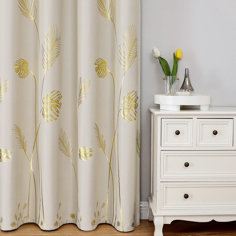 Estelar Textiler Blackout Window Curtain Panels Grommet Thermal Insulated Gold Palm Tree Wheat Pattern Room Darkening Curtains for Living Room  52Wx72L  Cream Beige  2 Panels - Image 2