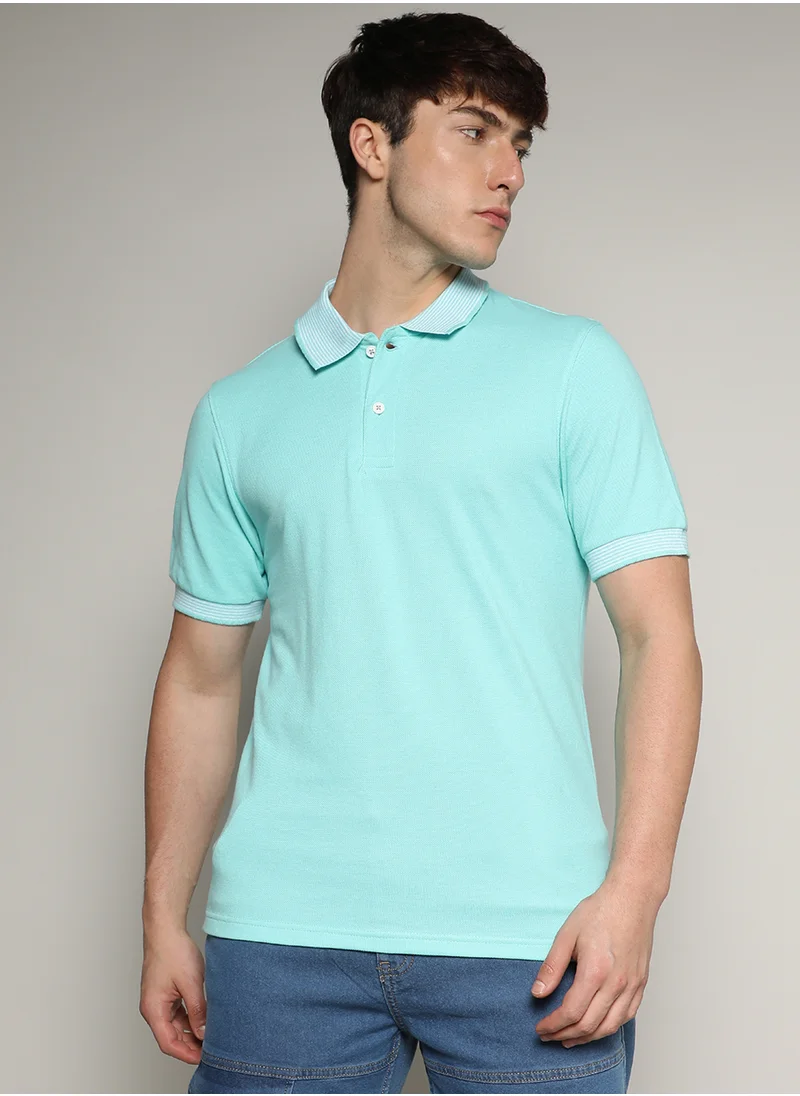 كامبوس سوترا Men's Aqua Blue Basic Polo T-Shirt