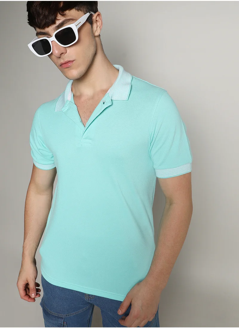 كامبوس سوترا Men's Aqua Blue Basic Polo T-Shirt