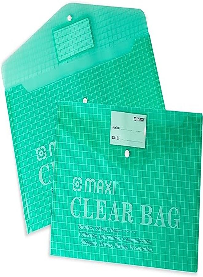Maxi Maxi Fool Scap Clear Bag With Name Card Green, Document Folders, 209G  - Image 1
