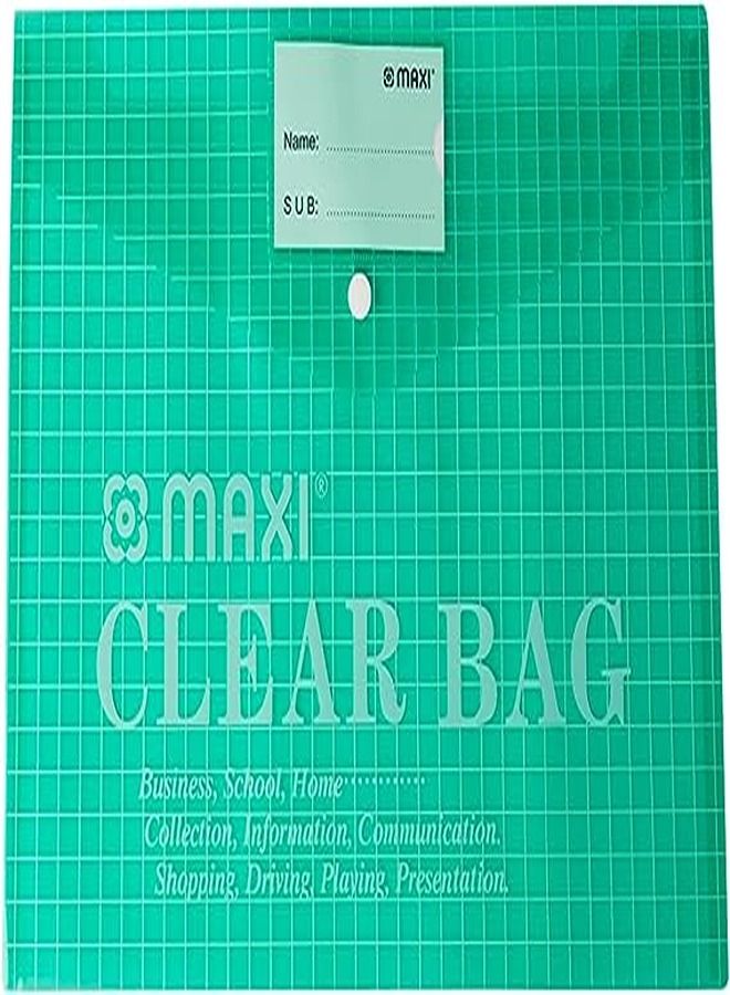 Maxi Maxi Fool Scap Clear Bag With Name Card Green, Document Folders, 209G  - Image 2