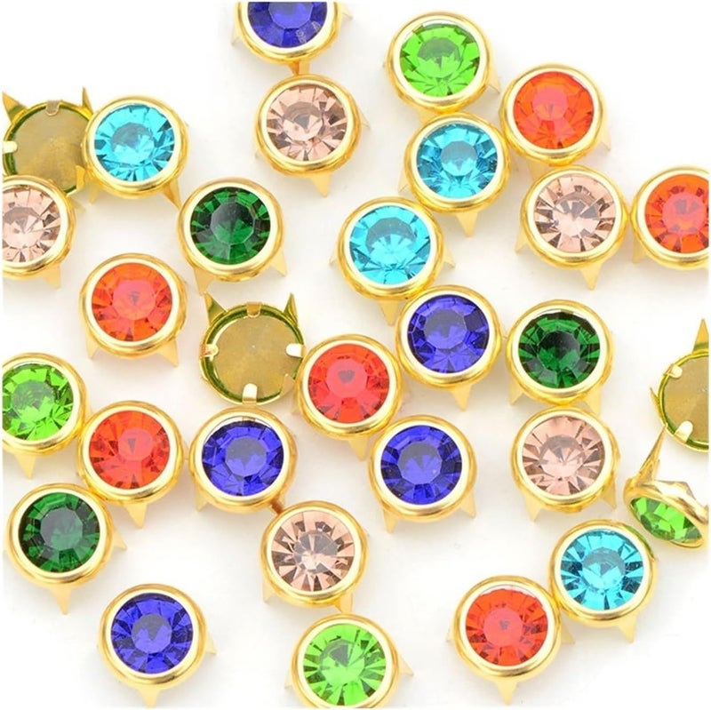 Random Mix 250 Pcs Gold Claw Rhinestone Rivet Metal Studs Decorative Spikes - Image 1