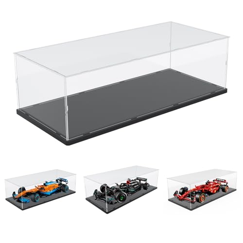 Choowin Acrylic Display Case for Lego Ferrari F1 for Lego Red Bull F1 for Lego Mercedes F1 for Lego McLaren F1 Car Display Thickened Clear Display Cases for Collectibles Assemble DustproofBlack Base - Image 1