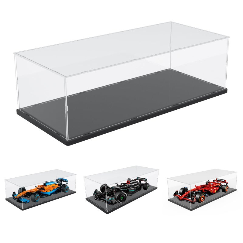 Choowin Acrylic Display Case for Lego Ferrari F1 for Lego Red Bull F1 for Lego Mercedes F1 for Lego McLaren F1 Car Display Thickened Clear Display Cases for Collectibles Assemble DustproofBlack Base - Image 2