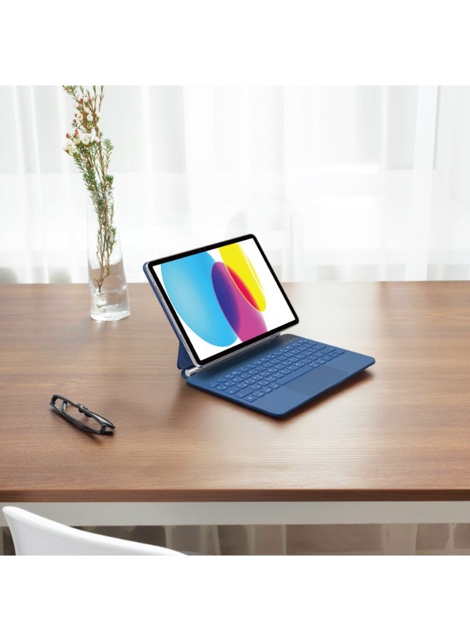 GREEN LION Wireless Magic Keyboard Case with High sensitivity touchpad & Foldable and portable / Easy to fold and carry / 7 colors light modes / Pencil holder / Battery capacity 500mAh / Charging port Type-C - Blue - Image 2