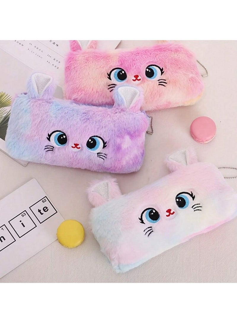 علبة أقلام فرو لطيفة على شكل أرنب – حقيبة أقلام بألوان بنفسجية ناعمة مع سحاب، سعة كبيرة للمدرسة والمكتب - Image 3