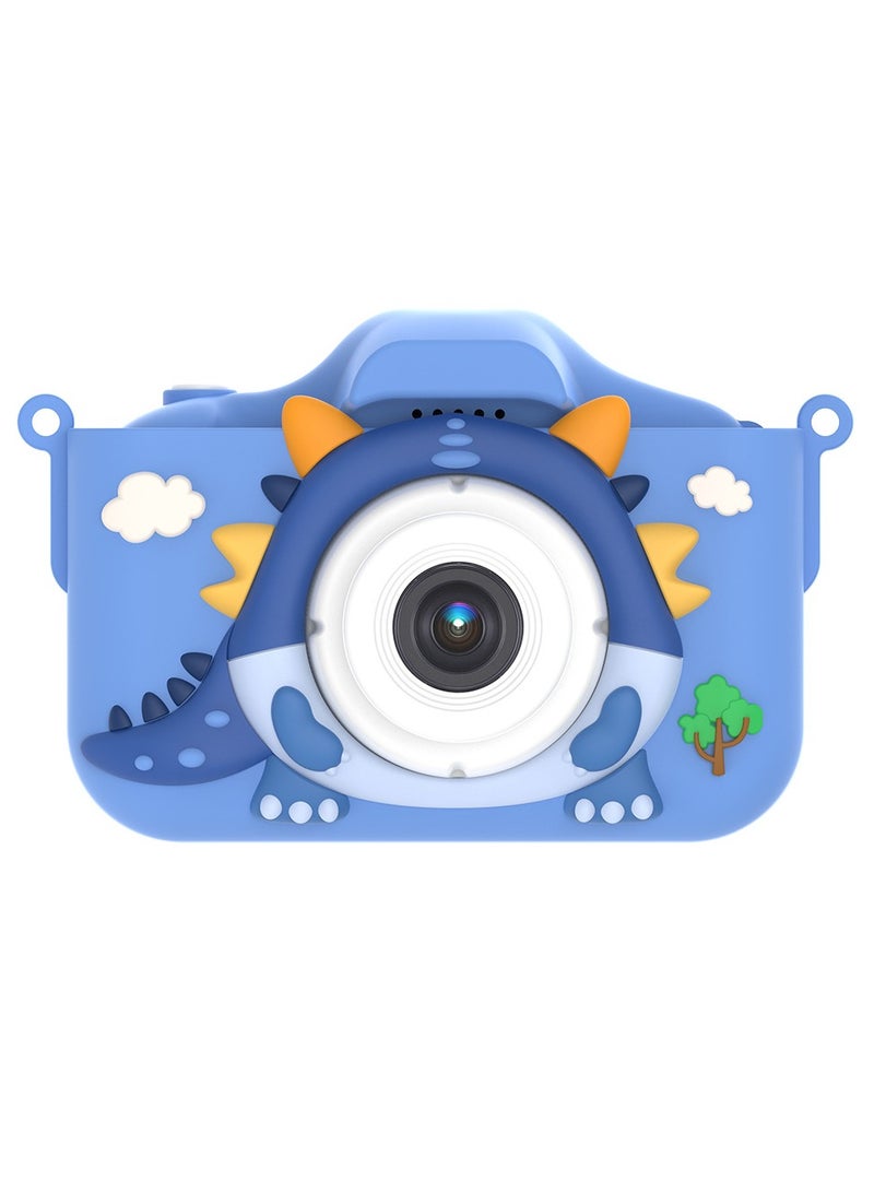 AROAQ كاميرا أطفال، كاميرا فيديو للأطفال بدقة HD 1080p مضادة للصدمات، كاميرا محمولة مضادة للسقوط، كاميرا رقمية متعددة الوظائف للبنات والأولاد (زرقاء - تنين كرتوني - عدستين مزدوجتين (بدون بطاقة ذاكرة)) - Image 1