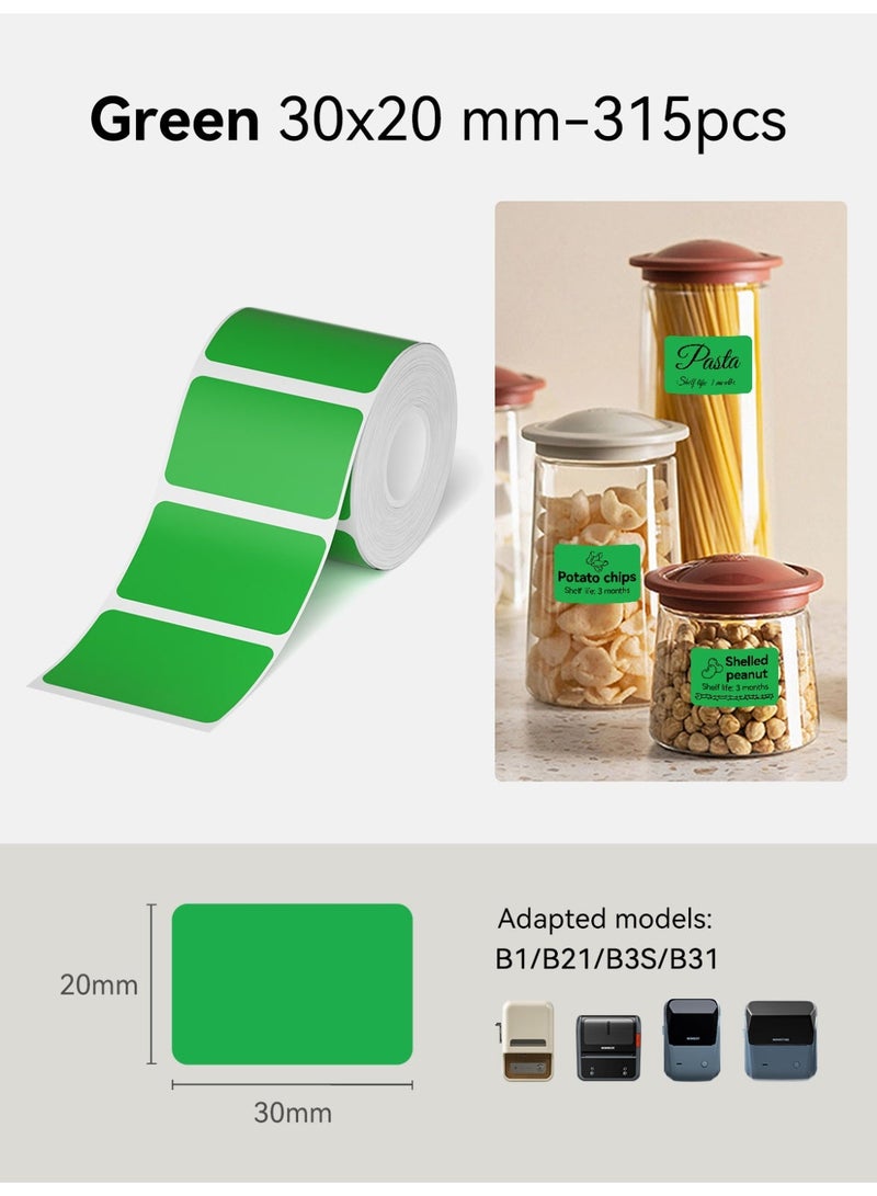 نيمبوت ملصقات NIIMBOT لآلة طباعة الملصقات B1/B21/B31/B3S، 30×20 مم (1.18 بوصة × 0.79 بوصة)، 315 شريطًا في كل لفة، شريط ملصقات حراري، مقاوم للماء والزيت، بديل لشريط الملصقات المخصص للاستخدام المنزلي والمكتبي والشركات الصغيرة (أخضر) - Image 2