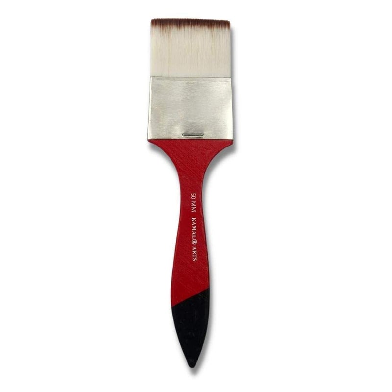 KAMAL FLAT (WASH) CHAPTA WHITE BROWN SYNTHETIC HAIR PAINTING BRUSHES ( TAKLON ) 50 MM - Image 1