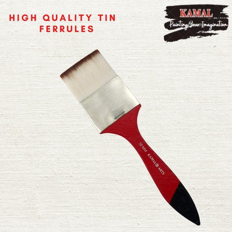 KAMAL FLAT (WASH) CHAPTA WHITE BROWN SYNTHETIC HAIR PAINTING BRUSHES ( TAKLON ) 50 MM - Image 3
