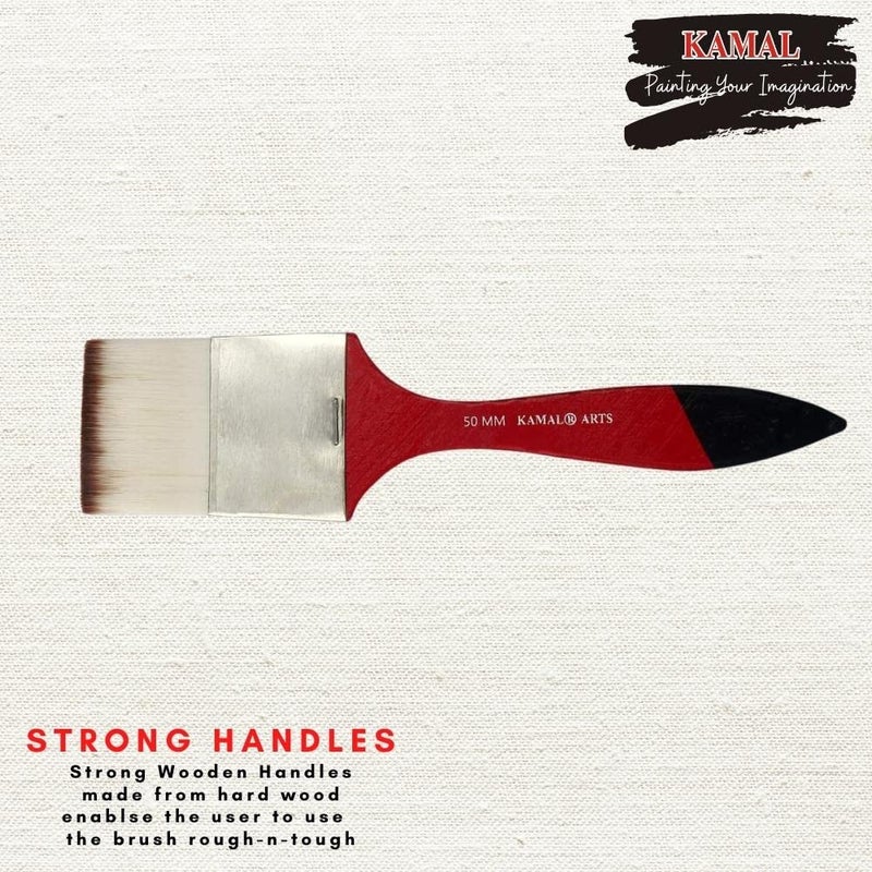 KAMAL FLAT (WASH) CHAPTA WHITE BROWN SYNTHETIC HAIR PAINTING BRUSHES ( TAKLON ) 50 MM - Image 4