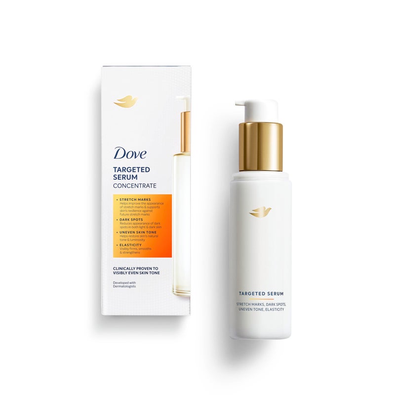Dove سيروم دوف المستهدف متعدد الاستخدامات لعلامات التمدد، البقع الداكنة، لون البشرة غير المتساوي والمرونة، مع مركب توازن اللون، النياسيناميد، ببتيدات الكولاجين وعوامل الترطيب الطبيعية، 3.2 أونصة - Image 1