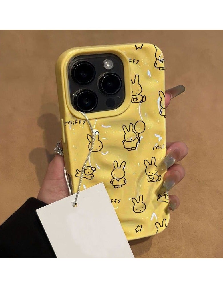 NIBEMINENT Full Screen Lines Mimi Rabbit Protective TPU Case Cover For iPhone 14 Pro Max, Yellow