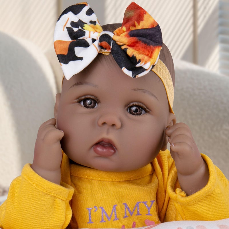 Milidool Lifelike Black Reborn Baby Dolls Girl 18 Inches Realistic Girl Baby Doll Black American Newborn Weighted Real Life Baby Dolls Girls Gifts Set for Kids 3 Pretend Play Collection - Image 2