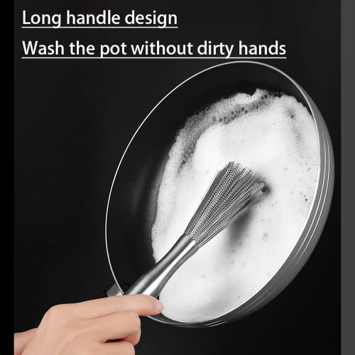 XDHLDULYK Cookware Scrubber Brush 304 Stainless Steel Material, Long-Handled Dishwashing Brush with Ergonomic Design, Kitchen Cleaning Brush, Dishwashing Scrubber for Pots Skillets Ovens Grills - Image 4