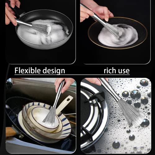 XDHLDULYK Cookware Scrubber Brush 304 Stainless Steel Material, Long-Handled Dishwashing Brush with Ergonomic Design, Kitchen Cleaning Brush, Dishwashing Scrubber for Pots Skillets Ovens Grills - Image 2