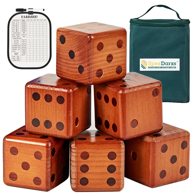 SpexDarxs 35 Giant Yard Dice Set Large Wooden Dices Game with Scoreboard Carrying Bag Indoor Outdoor Backyard Lawn Games for Adult and Family - Image 3