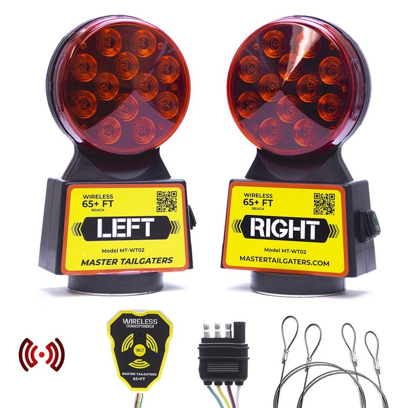 Master Tailgaters Wireless Trailer Tow Lights | Multi Functional Signal Lights | Sturdy Magnetic Mount | 65 Feet Range | 4 Pin Blade Connection | Safety Straps Included - Image 1