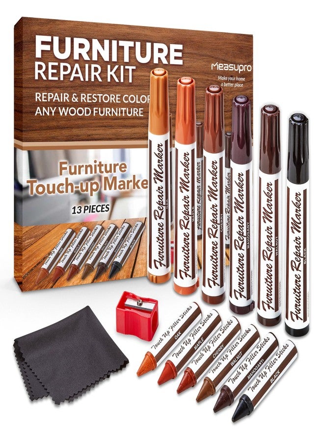 MeasuPro Wood Scratch Repair Kit Markers - Set of 13 - Scratch & Stain Markers, Furniture Repair Pens for Touch-Up on Wood Furniture, Tables, Desks, Bedposts - Carpenter's Essential Toolkit - Image 1