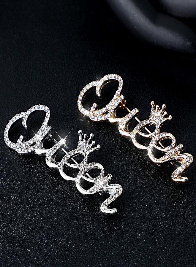 Yolev 2 Pcs Queen Crown Brooch Pins for Women Girls Rhinestone Queen Brooches Pin Gold Silver Fahion Bling Crystal Lapel Pin Decorative Pins for Clothing Dress Bridal Wedding Party Birthday - Image 3