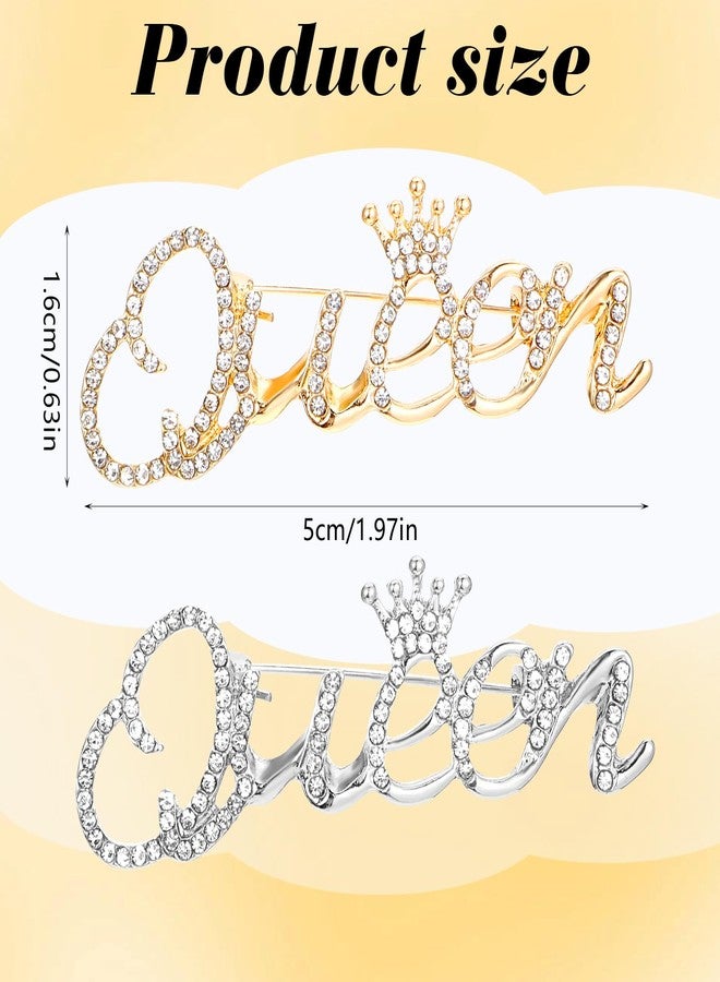 Yolev 2 Pcs Queen Crown Brooch Pins for Women Girls Rhinestone Queen Brooches Pin Gold Silver Fahion Bling Crystal Lapel Pin Decorative Pins for Clothing Dress Bridal Wedding Party Birthday - Image 2