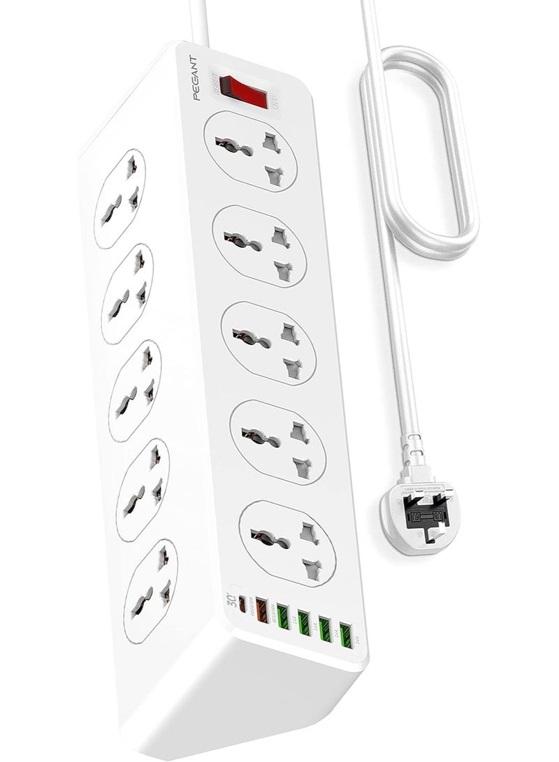 Relex 10 Way Power Extension Cord Surge Protector Strip Heavy Duty Universal Electrical Socket 5x USB-A 1x USB-C PD 30W Total 3M Cable 3M)  - Image 1