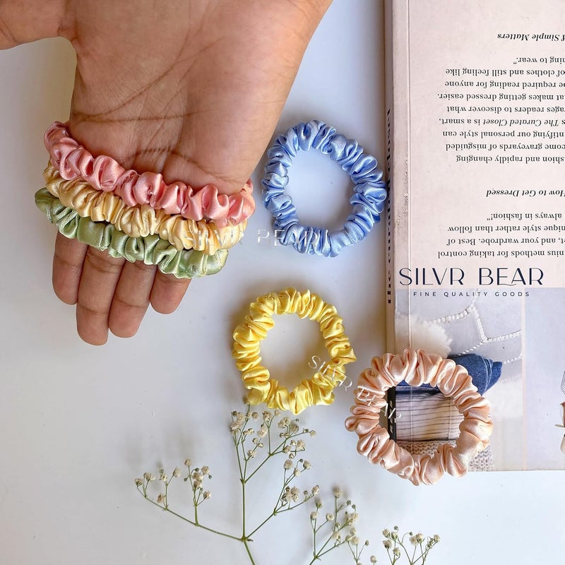 Silvr Bear Luxury Satin Scrunchies, No Damage Small Hair Ties for Thin Hair, Softer than Silk Ponytail Holders for Women, Girls, Men, 6 Pack Pastel Shades - Image 5