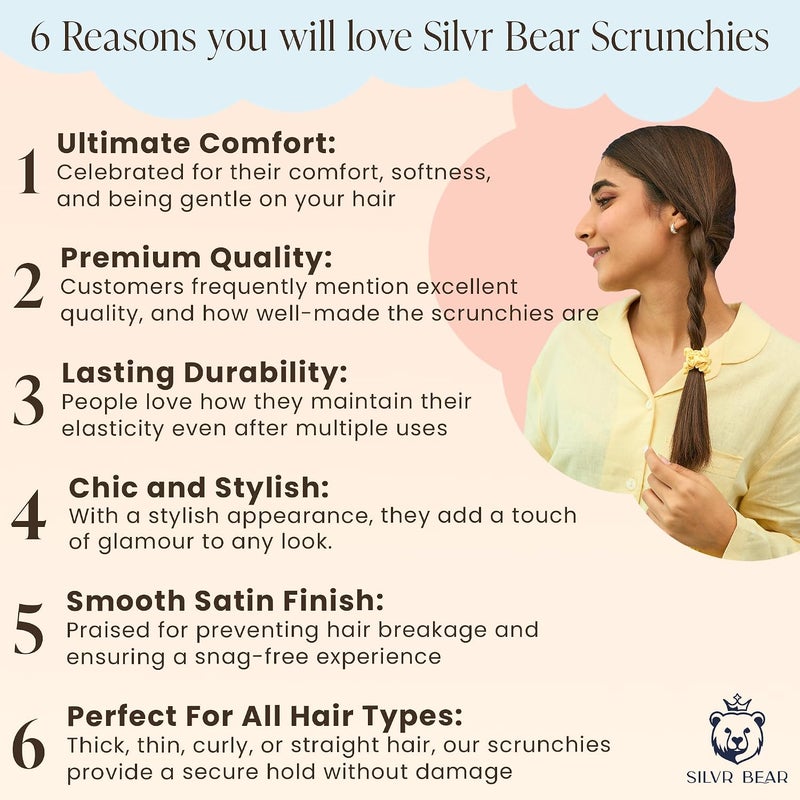 Silvr Bear Luxury Satin Scrunchies, No Damage Small Hair Ties for Thin Hair, Softer than Silk Ponytail Holders for Women, Girls, Men, 6 Pack Pastel Shades - Image 2