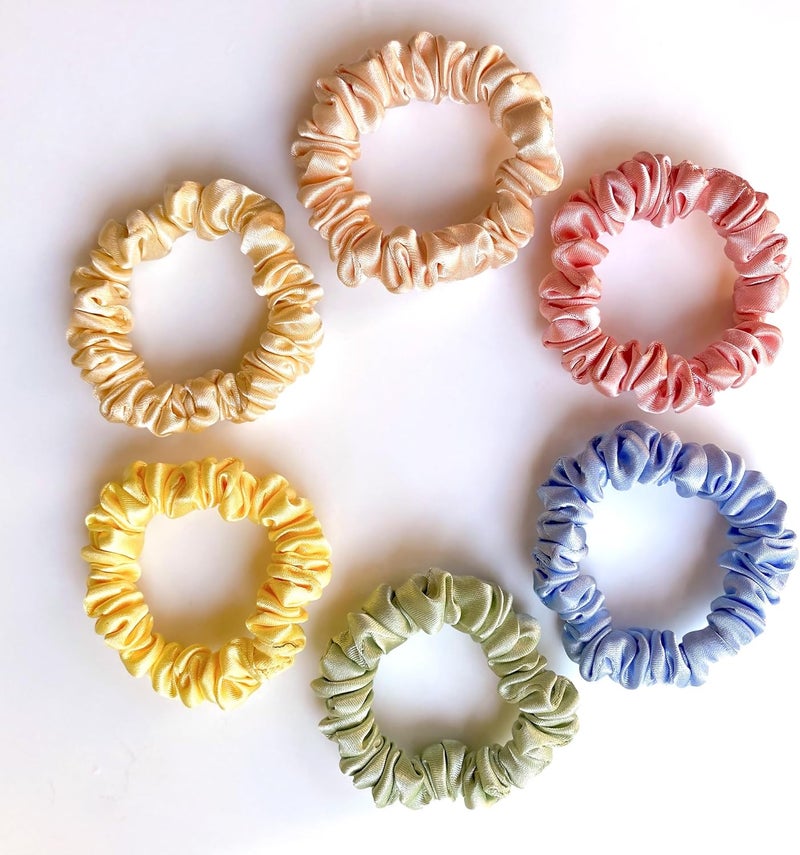 Silvr Bear Luxury Satin Scrunchies, No Damage Small Hair Ties for Thin Hair, Softer than Silk Ponytail Holders for Women, Girls, Men, 6 Pack Pastel Shades - Image 3