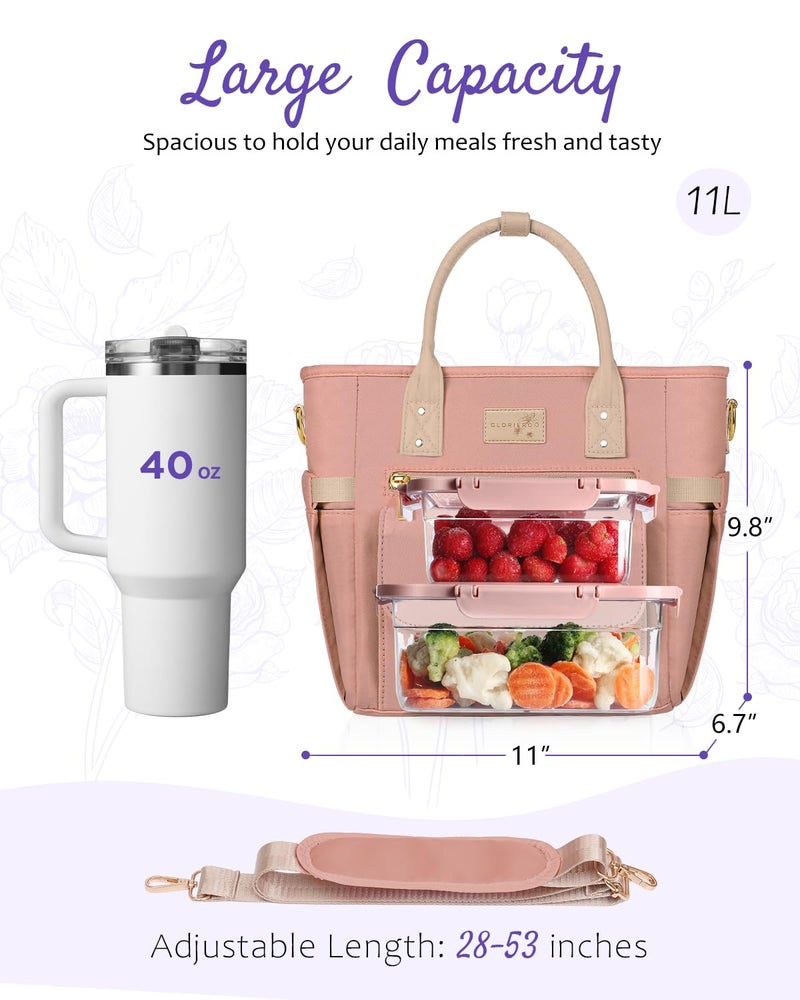 GLORIEROO Deluxe Insulated Lunch Box Bag Women - Leakproof Waterproof Cooler with Multi Pockets Removable Strap for Work Picnic - Teacher Mothers Day Christmas Birthday Gifts - Image 5