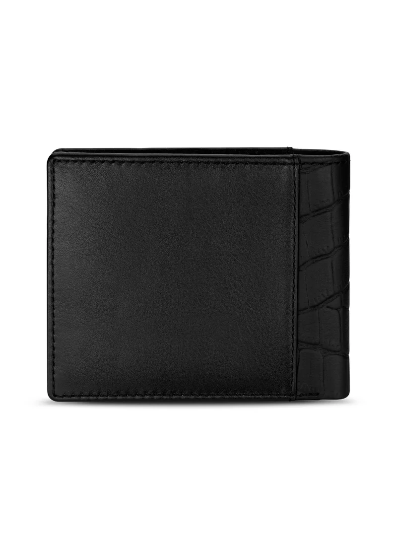 شيروتي 1881 Men's Black Leather Wallet - Plain with Croc Trim