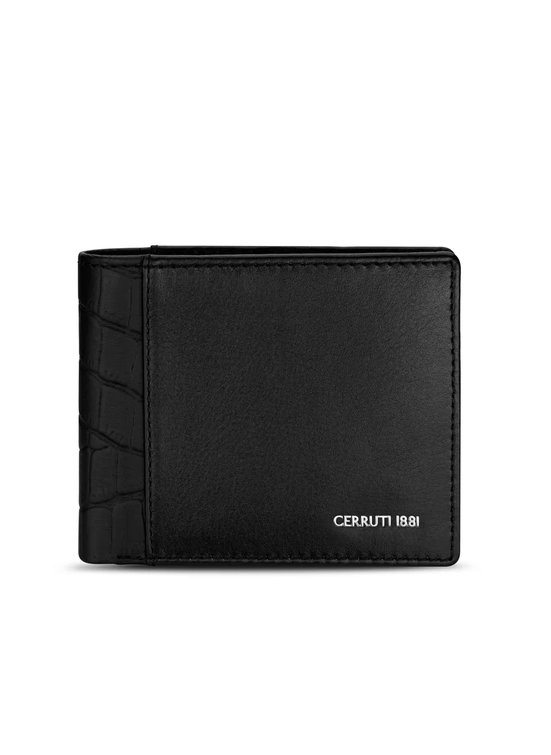 شيروتي 1881 Men's Black Leather Wallet - Plain with Croc Trim
