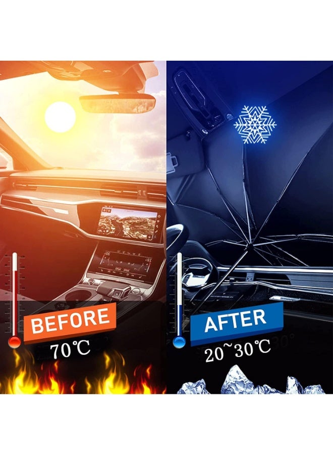 Foldable Car Windshield Sun Shade Umbrella with Rotatable Handle, UV Protection & Heat Blocker, Automotive Sunshade with Storage Pouch to Keep Vehicle Cooler - Image 3