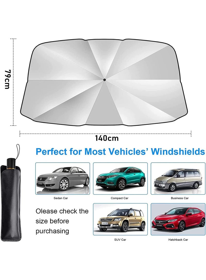 Foldable Car Windshield Sun Shade Umbrella with Rotatable Handle, UV Protection & Heat Blocker, Automotive Sunshade with Storage Pouch to Keep Vehicle Cooler - Image 4